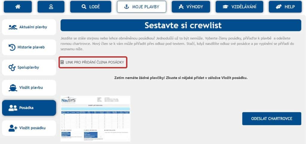 odkaz na vyplnění crewlistu pro posádku