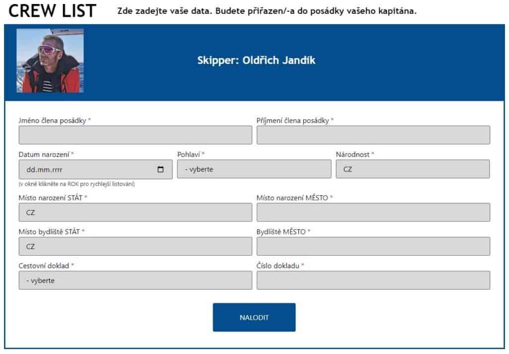 formulář crewlistu pro posádku